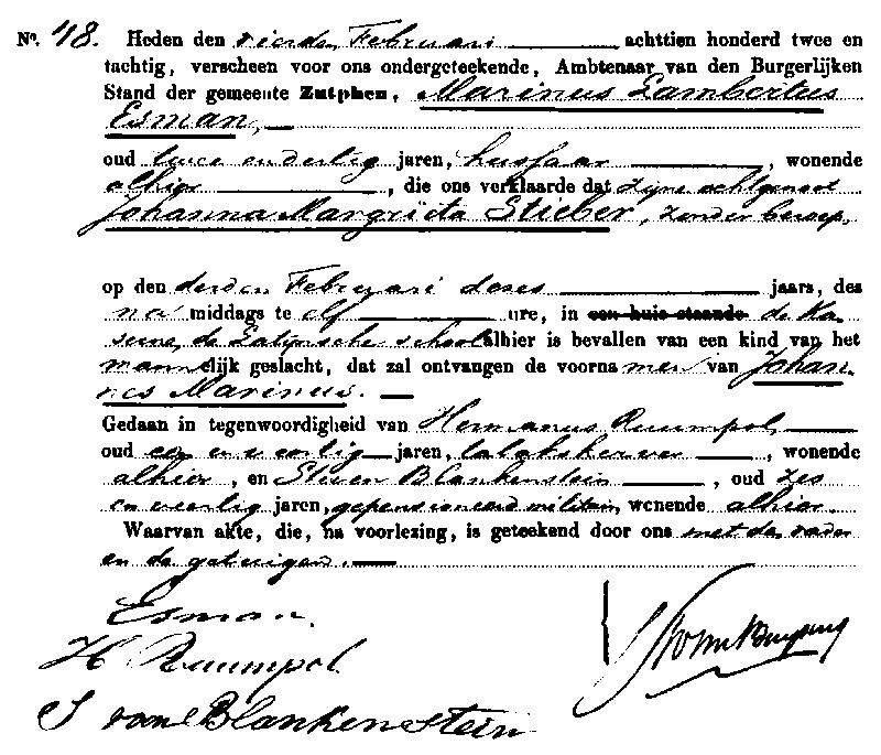 18820204 geb akte 48 Johannes M zv ML Esman - JM Stieber